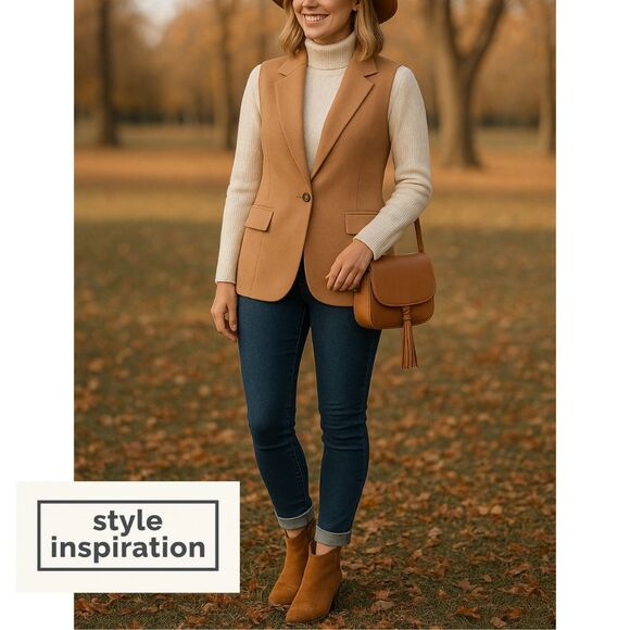 NWT Rachel Zoe Camel Sleeveless Blazer Vest M - Picture 8 of 8